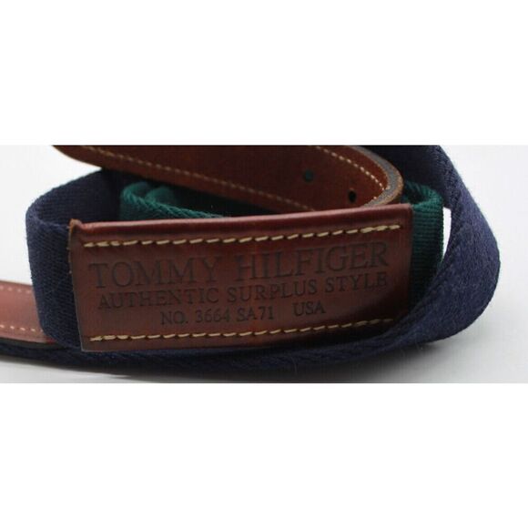 VTG Tommy Hilfiger Men Colorblock Belt Blue Green Brown Leather Genuine Size 40 - Picture 2 of 5